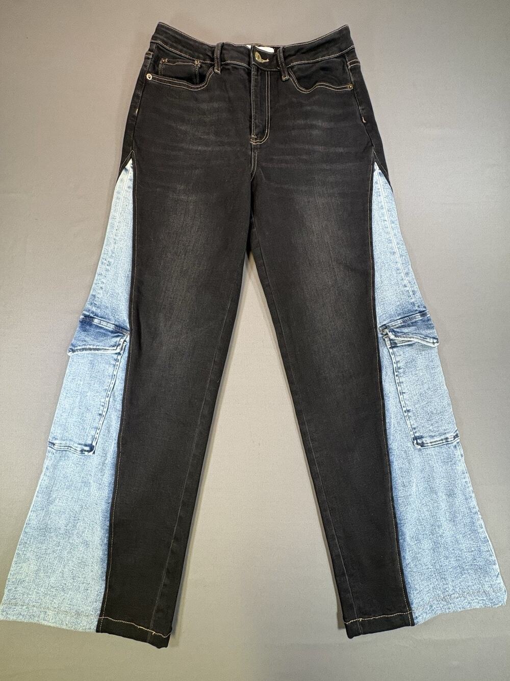 BAR by Alexa Rae Double Take Two Tone Cargo Flare Jeans Size 9 29